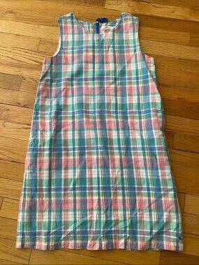 Vineyard Vines Pastel Madras Plaid Sleeveless Dress - Girls 14 pockets